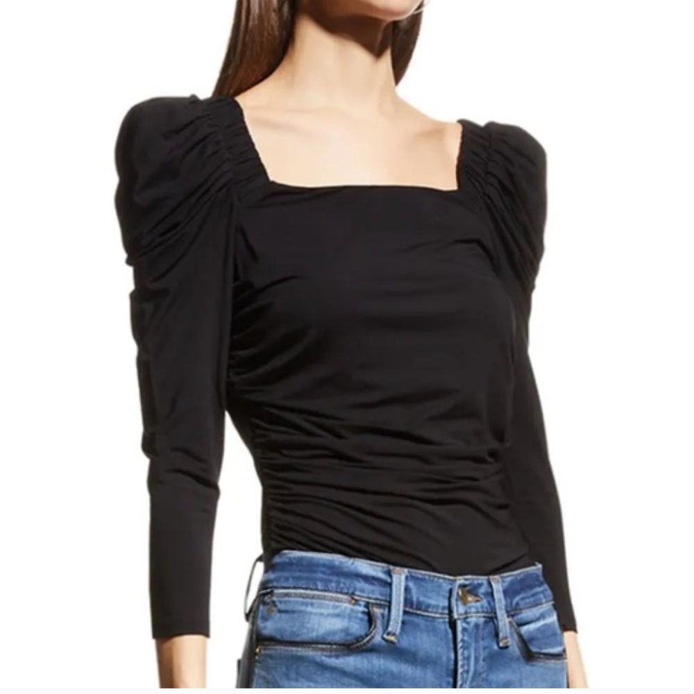 Excellent condition, Frame Black Betty Knit Puff Sleeve Top